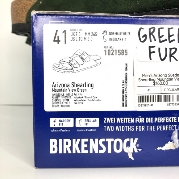 NIB Birkenstock Arizona Suede Shearling Fur Mountain View Green Sandals Shoes - Picture 9 of 11